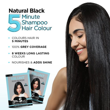 Bblunt Natural Black 5 Minute Shampoo Hair Colour For 100% Grey Coverage - 20ml X 5